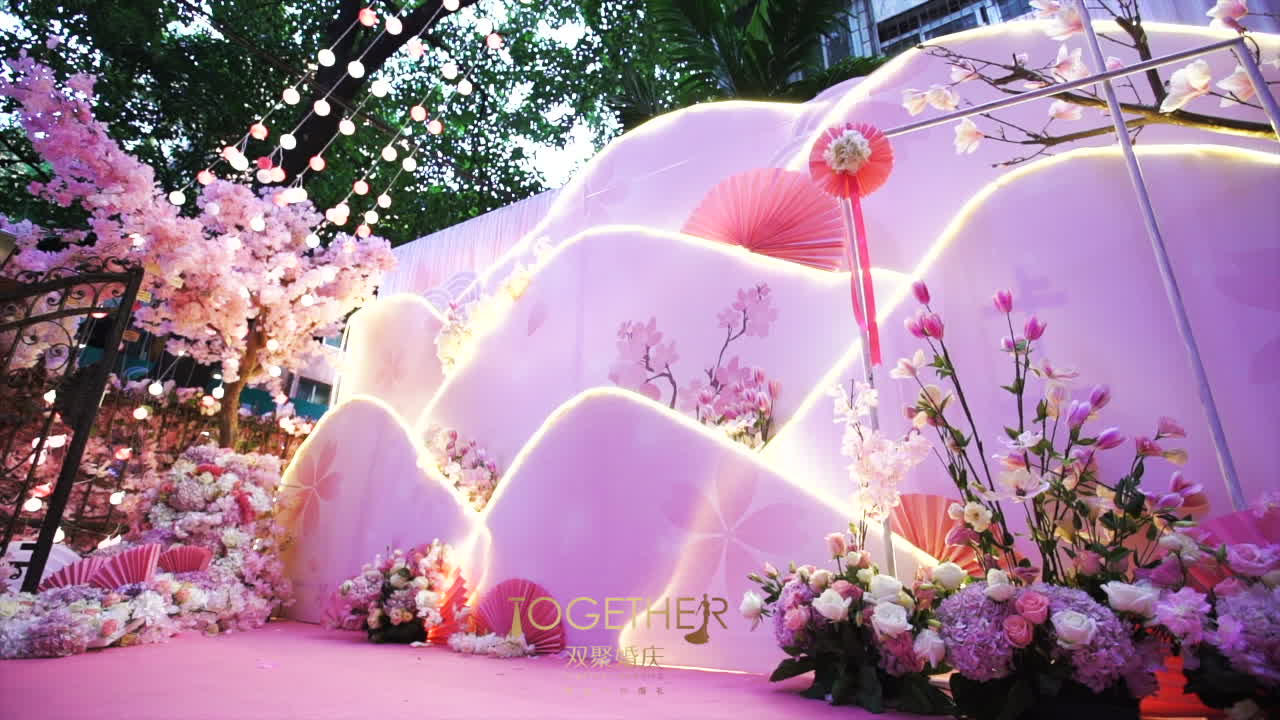 粉色樱花鲜花主题半户外日式婚礼