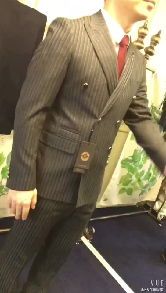 K馆西装 双排扣条纹结婚新郎必选西装