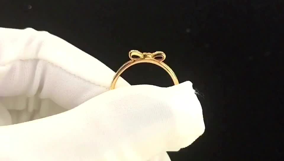 18K红蝴蝶结钻石戒指女戒