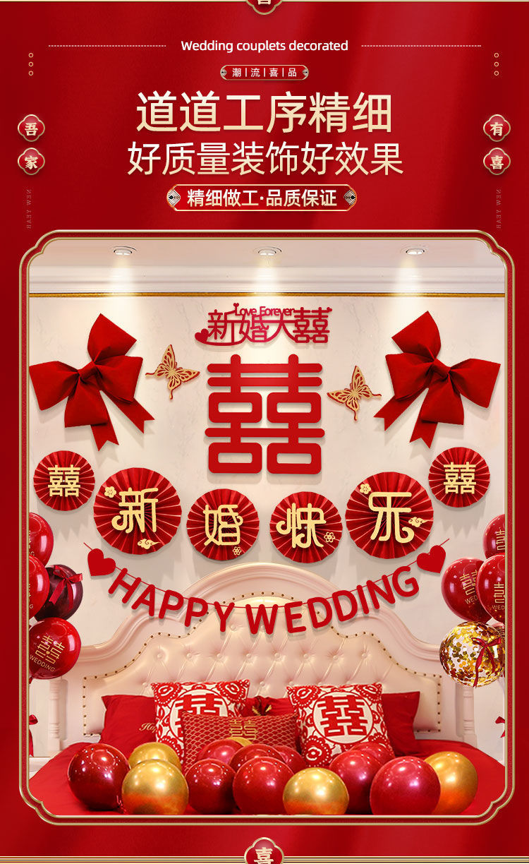 婚房布置套裝結(jié)婚裝飾男方女方結(jié)婚臥室背景墻裝飾