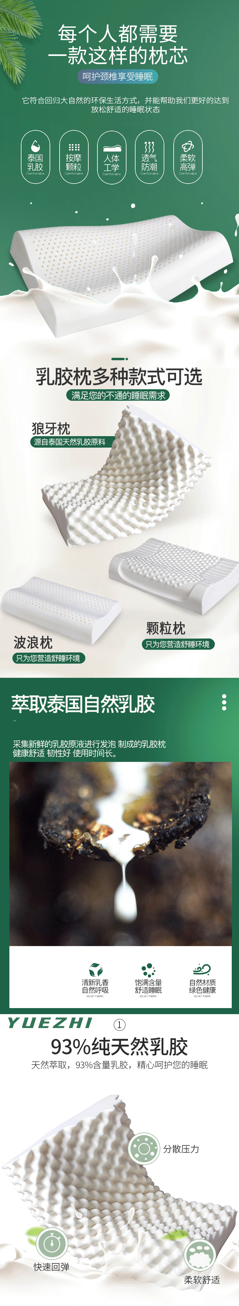 泰國(guó)防螨乳膠枕頭成人頸椎枕睡眠家用單人整頭橡膠天然硅膠枕芯