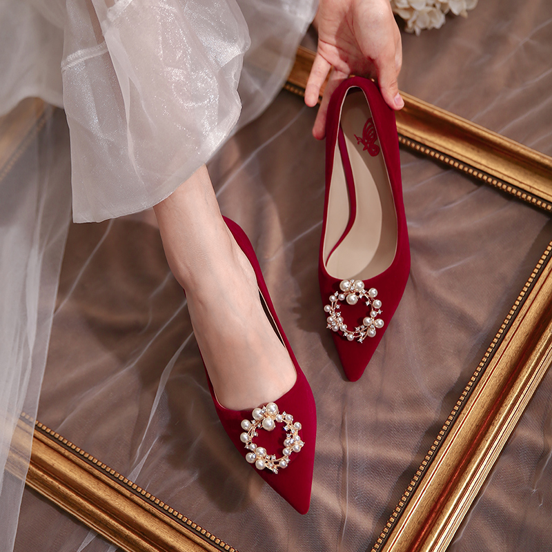 【多場景適用】紅色秀禾服高跟婚鞋中式敬酒禮服細跟單鞋結婚新娘鞋