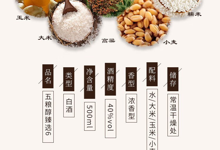 五粮液 五粮醇臻选系列 浓香型白酒  白酒整箱 40度臻选6 500ml*6瓶