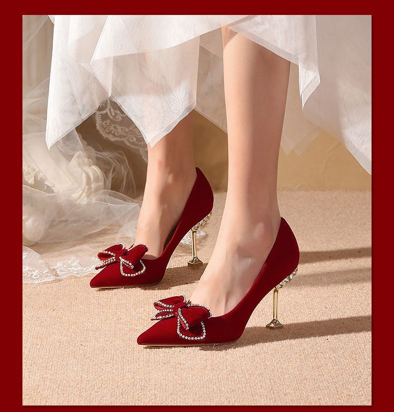 【現貨速發】紅色婚鞋女秀禾婚紗蝴蝶結新款秋季中式新娘鞋敬酒高跟鞋